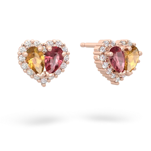 citrine-tourmaline halo-heart earrings