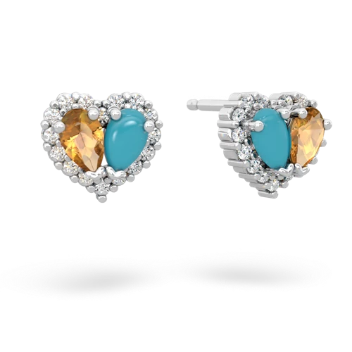 citrine-turquoise halo-heart earrings