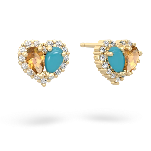 citrine-turquoise halo-heart earrings