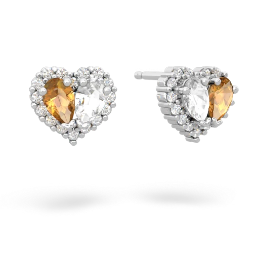 citrine-white topaz halo-heart earrings