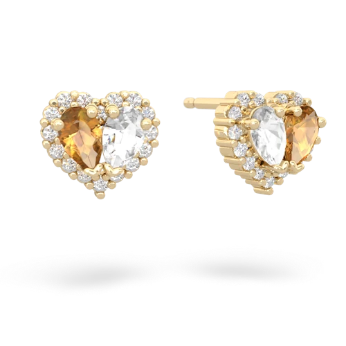 citrine-white topaz halo-heart earrings