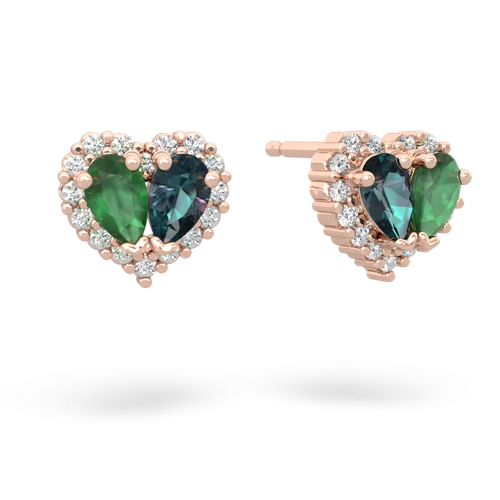 emerald-alexandrite halo-heart earrings