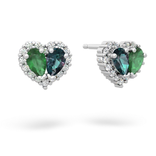 emerald-alexandrite halo-heart earrings