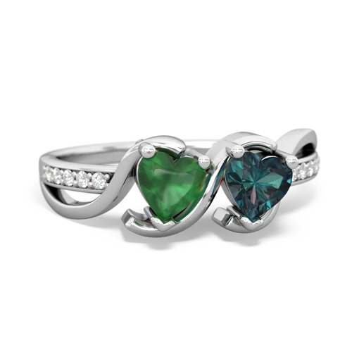 emerald-alexandrite double heart ring