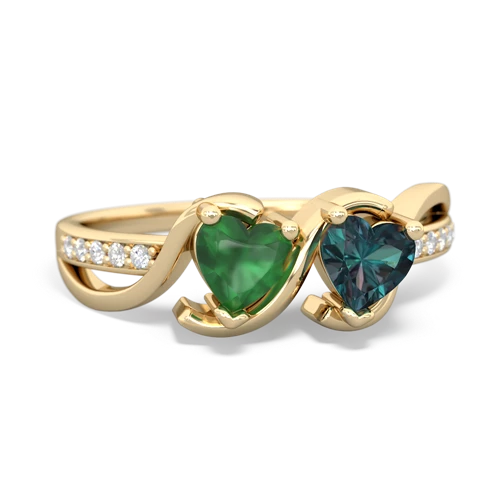 emerald-alexandrite double heart ring