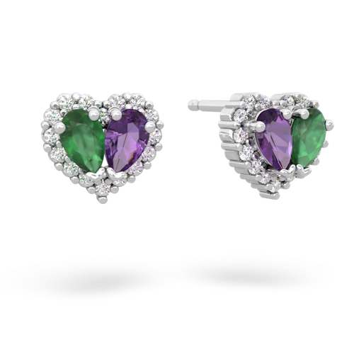 emerald-amethyst halo-heart earrings