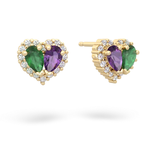 emerald-amethyst halo-heart earrings