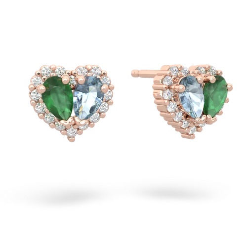emerald-aquamarine halo-heart earrings
