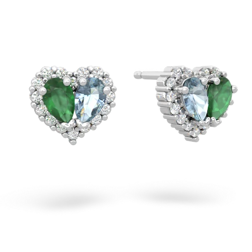 emerald-aquamarine halo-heart earrings