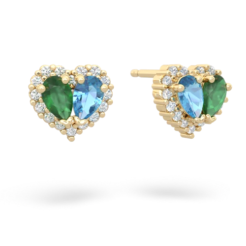 emerald-blue topaz halo-heart earrings
