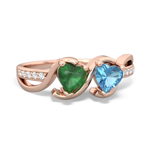 emerald-blue topaz double heart ring