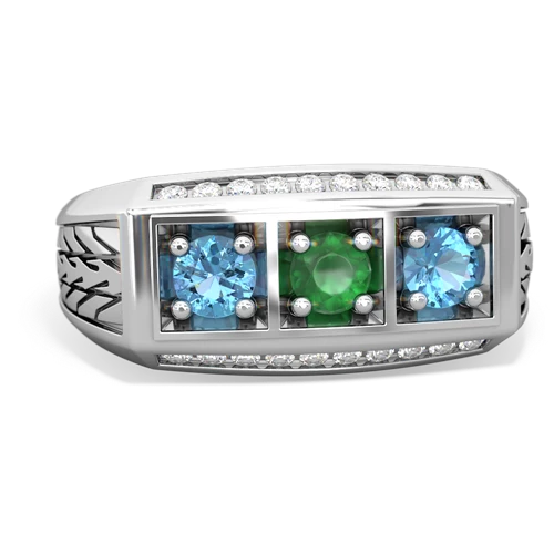 emerald-blue topaz three stone ring