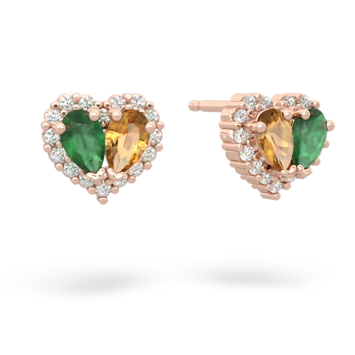 emerald-citrine halo-heart earrings