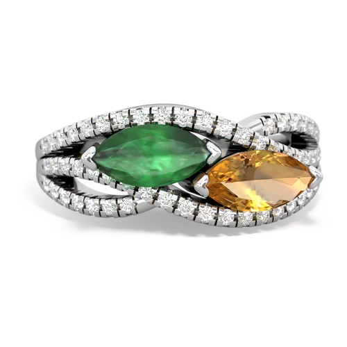 emerald-citrine double heart ring