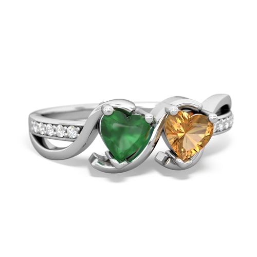 emerald-citrine double heart ring