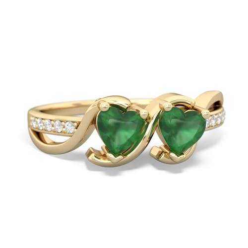 emerald-emerald double heart ring