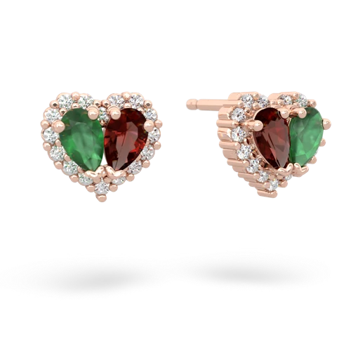 emerald-garnet halo-heart earrings