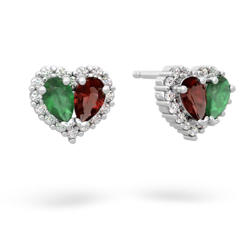 emerald-garnet halo-heart earrings