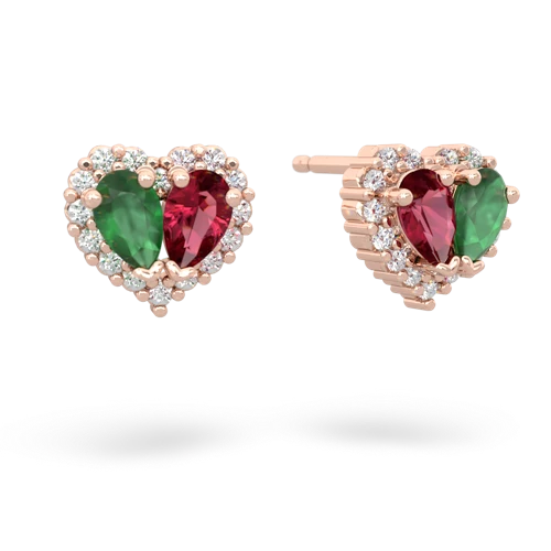 emerald-lab ruby halo-heart earrings