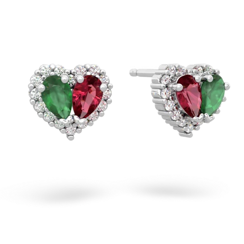 emerald-lab ruby halo-heart earrings