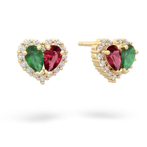 emerald-lab ruby halo-heart earrings