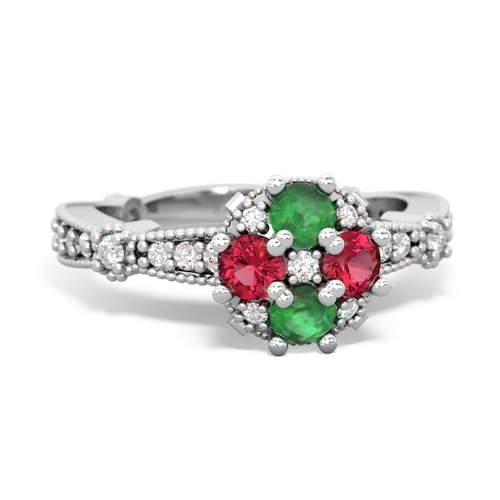 emerald-lab ruby art deco engagement ring