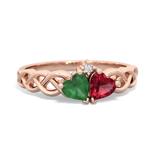 emerald-lab ruby celtic braid ring