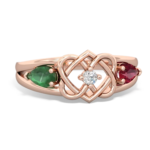 emerald-lab ruby double heart ring