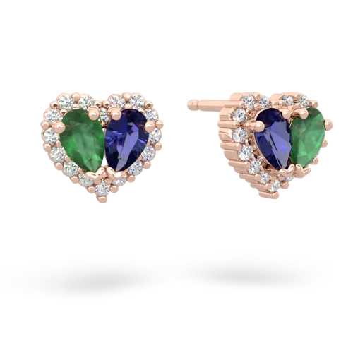 emerald-lab sapphire halo-heart earrings