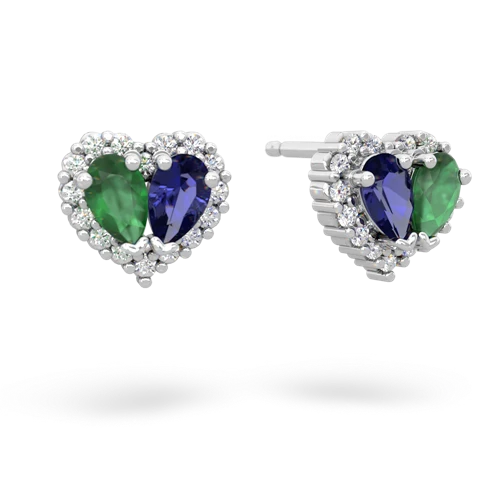 emerald-lab sapphire halo-heart earrings
