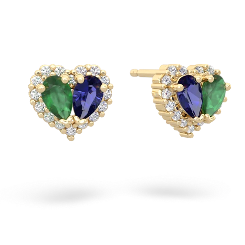 emerald-lab sapphire halo-heart earrings