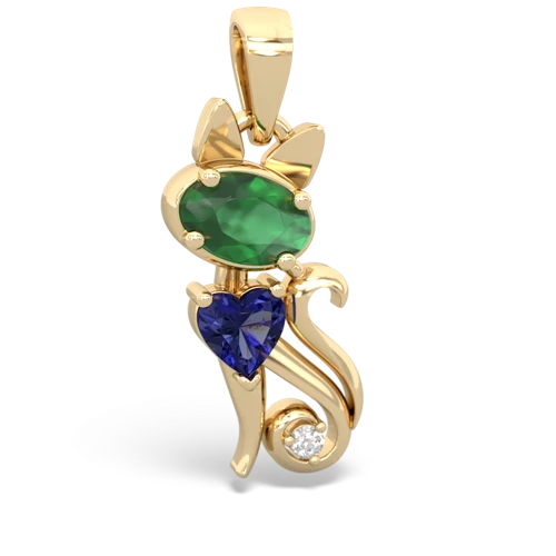 emerald-lab sapphire kitten pendant