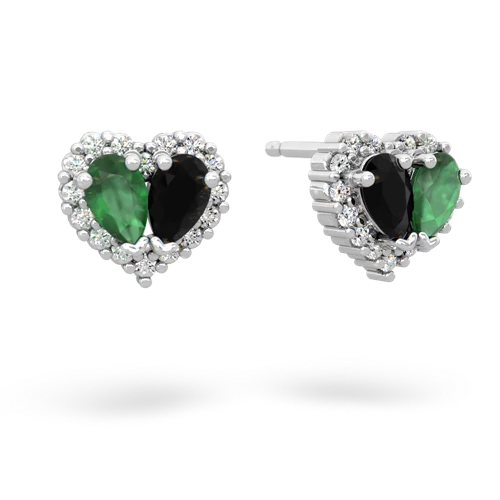 emerald-onyx halo-heart earrings