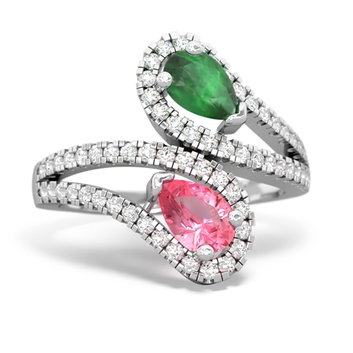 emerald-pink sapphire pave swirls ring