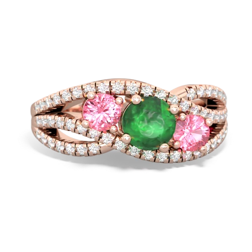 emerald-pink sapphire three stone pave ring