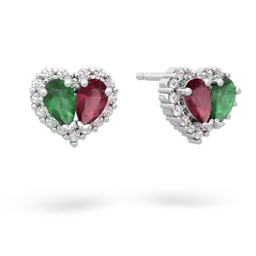 emerald-ruby halo-heart earrings