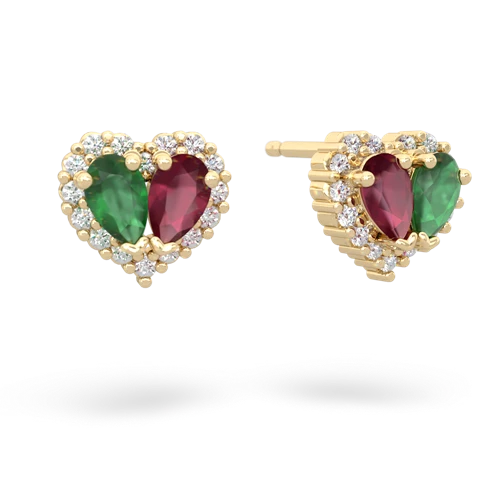 emerald-ruby halo-heart earrings