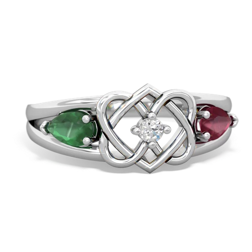 emerald-ruby double heart ring