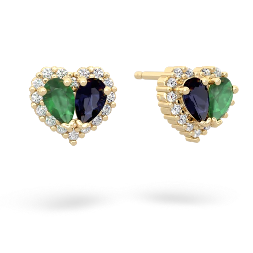 emerald-sapphire halo-heart earrings