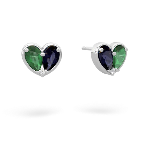 emerald-sapphire one heart earrings