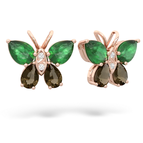 emerald-smoky quartz butterfly earrings