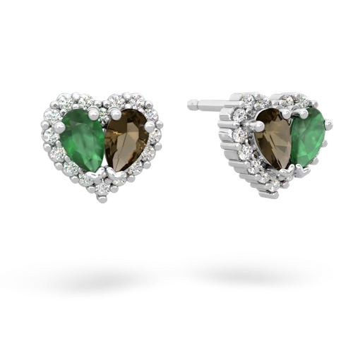emerald-smoky quartz halo-heart earrings