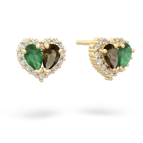 emerald-smoky quartz halo-heart earrings