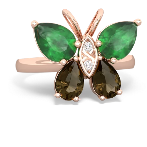 emerald-smoky quartz butterfly ring