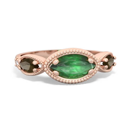 emerald-smoky quartz milgrain marquise ring