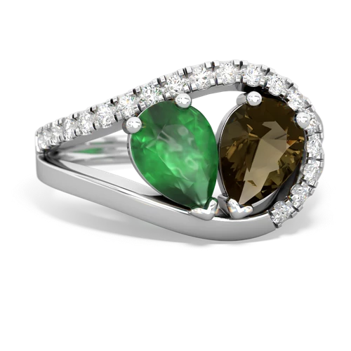 emerald-smoky quartz pave heart ring