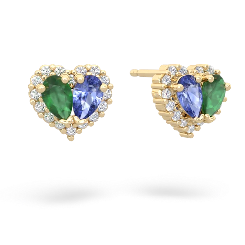 emerald-tanzanite halo-heart earrings