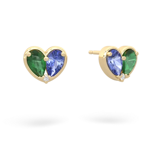 emerald-tanzanite one heart earrings