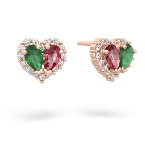 emerald-tourmaline halo-heart earrings