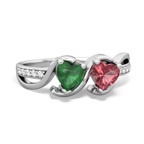 emerald-tourmaline double heart ring